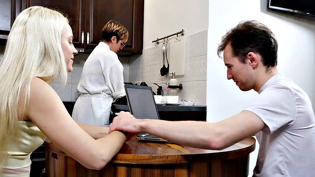 Slut savors stepbrother's cock in pussy hoping stepmom won't enter bedroom