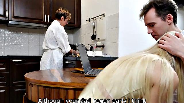 Slut savors stepbrother's cock in pussy hoping stepmom won't enter bedroom