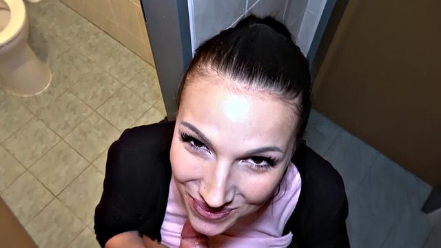 Toilet sex with sexy big tits babe