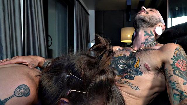 TS tattooed amateur with pussy licked by TS MILF