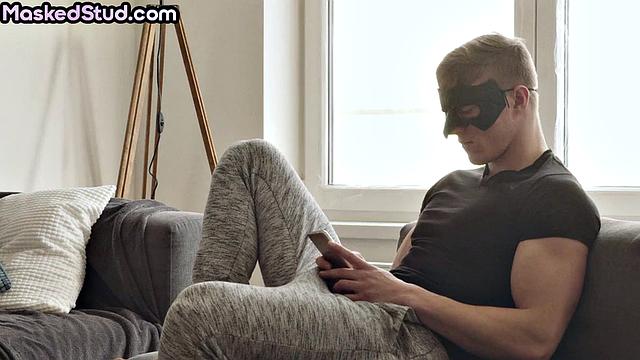 Athletic masked guy solo wanking