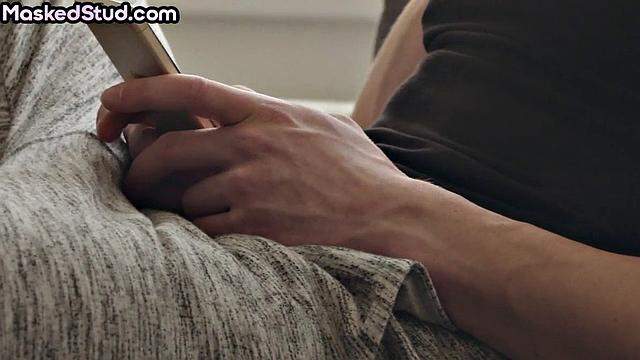 Athletic masked guy solo wanking