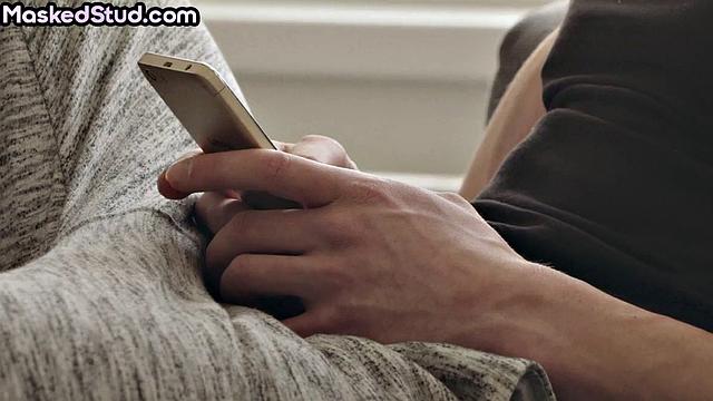 Athletic masked guy solo wanking