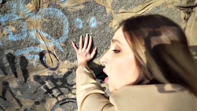 Public Euro bae in stockings doggystyle outdoors POV