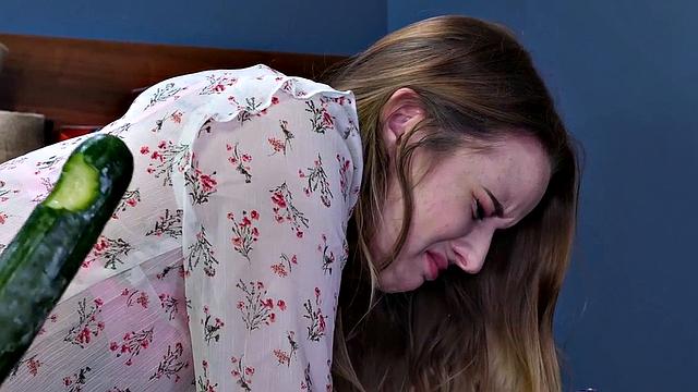 Watch Jessica Kay's ass get plugged and her mask ripped off while she dominates in kinky food play