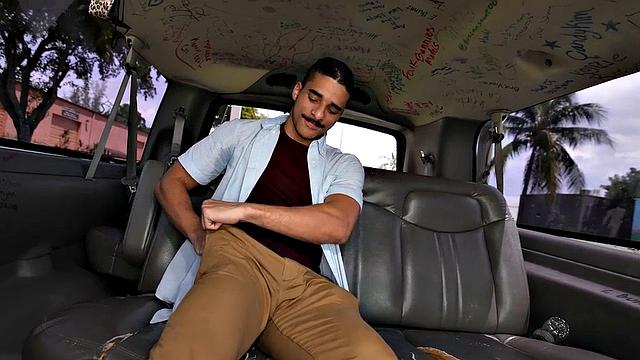 Picked up guy fucks tied up gay in public van outdoor