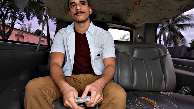 Picked up guy fucks tied up gay in public van outdoor