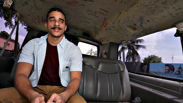 Picked up guy fucks tied up gay in public van outdoor