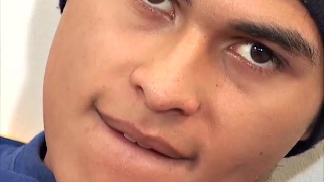 This cute and silky smooth Latin twink, with the eyes, pushes his pants down, and it's obvious he's packing a big one. Alfredo pulls that monster dick out of his boxer briefs and starts stroking.