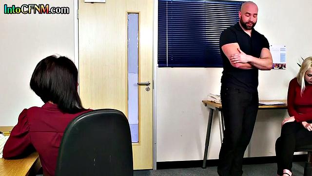 Naughty CFNM office babes giving Blowjob