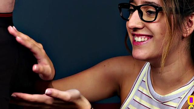 CFNM amateur 21yo cutie with glasses giving BJ to BF