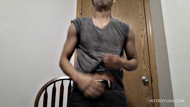 Raul Mendez is a slim and smooth Latin twink, with a buff body and fine little butt. Once naked, he grabs hold of his dick and begins working it stiff.