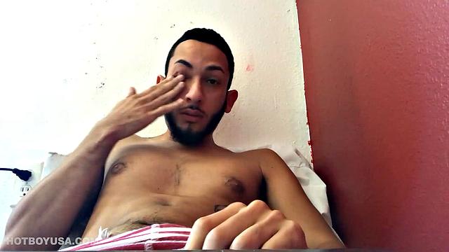 Brain works up a boner and then pushes down his shorts to free big dick and balls. Balls are literally rubbing against the laptop used to record this jerk off session.