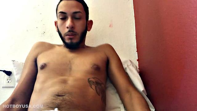 Brain works up a boner and then pushes down his shorts to free big dick and balls. Balls are literally rubbing against the laptop used to record this jerk off session.