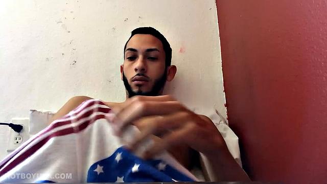 Brain works up a boner and then pushes down his shorts to free big dick and balls. Balls are literally rubbing against the laptop used to record this jerk off session.