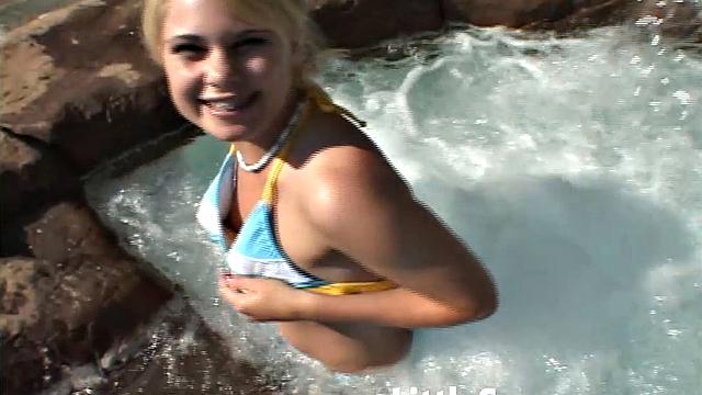 Little Summer in bikini fingering pussy in pool