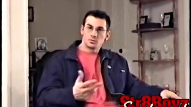 Gianni is a straight 27 year old and this is his first time in front of a camera. He's muscular, hairy, tattooed, former military, and has a big cock. He gets naked and starts stroking, then Vinnie measures his 8 inches.