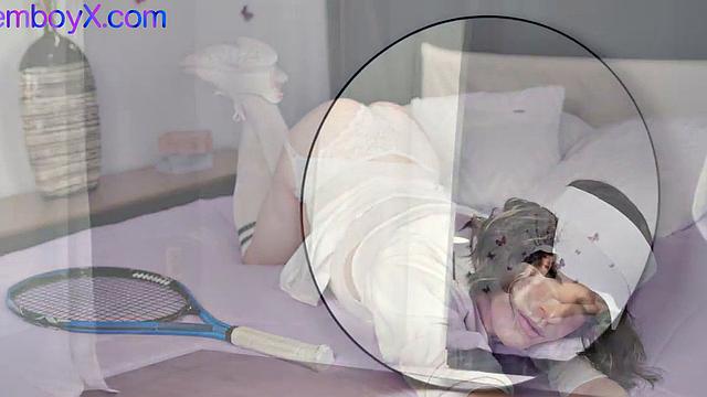 Tennis femboi spoiling bearded hunk