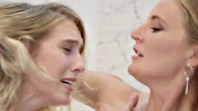 BDSM ballgagged slut squirts in 3way after pussy clamps