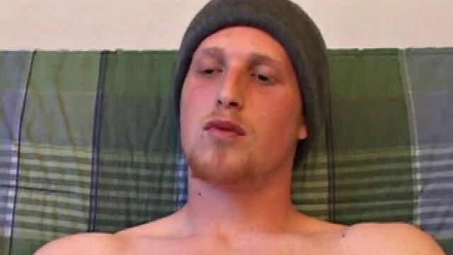 Trey strips down, lubes up his cock and in no time he's ready to beat his meat. He strokes with determination until he launches a cum rocket across the room.