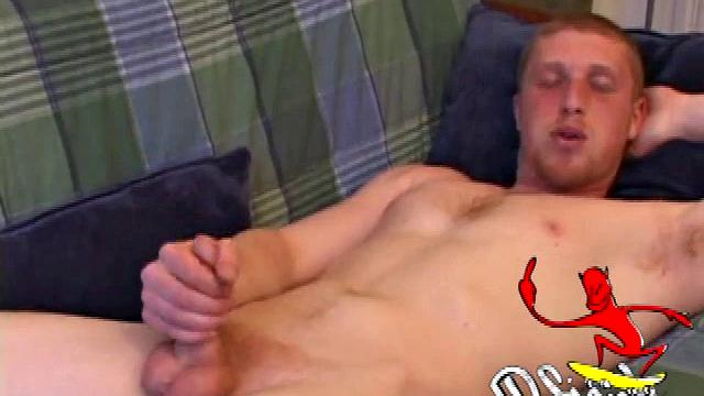 Trey strips down, lubes up his cock and in no time he's ready to beat his meat. He strokes with determination until he launches a cum rocket across the room.