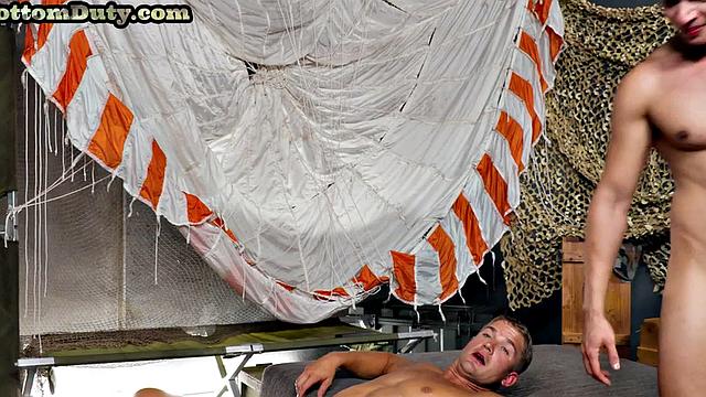 Patriotic stud barebacked and jizzed on after casting