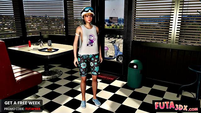 Futa3dX - Hot Big Dicked Futa TittyFucks Fishnet Babe