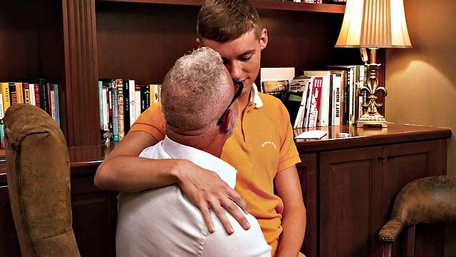 Rimmed stepson by muscled hairy stepdad in office