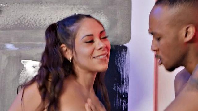 Bisexual threesome with stunning bigtitted babe at dinner