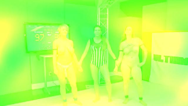 Wrestling lesbian spreading pussy