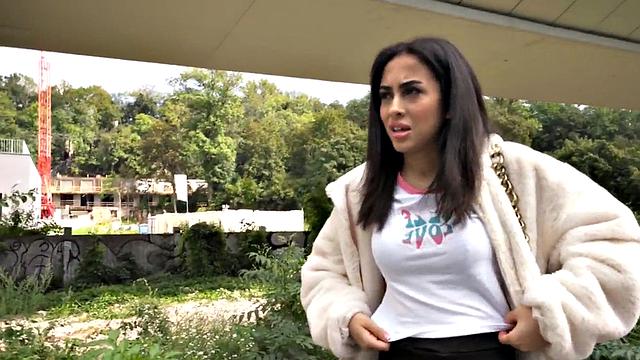 POV dirty public slut fucked outdoor by big white dick