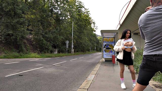 POV dirty public slut fucked outdoor by big white dick