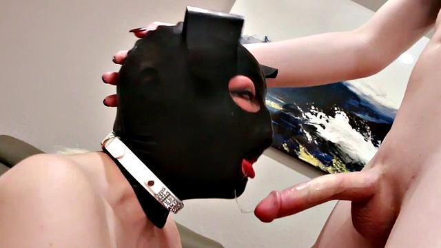 Trans domina deepthroated by masked sub in pup play