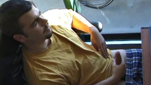 Young Tony returns for another solo session and after pulling off his pants he strokes up a stiff one, while watching some on his computer. After jacking off with determination, Tony strokes out another messy cum shot