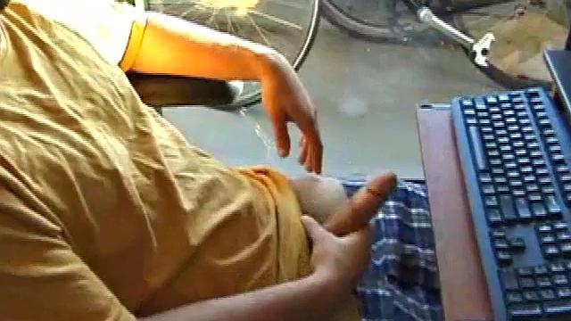 Young Tony returns for another solo session and after pulling off his pants he strokes up a stiff one, while watching some on his computer. After jacking off with determination, Tony strokes out another messy cum shot