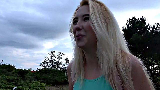 Blonde tattooed cutie takes a big cock doggystyle in the great outdoors