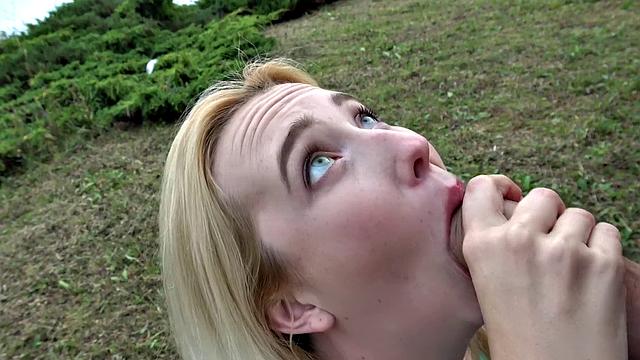 Blonde tattooed cutie takes a big cock doggystyle in the great outdoors