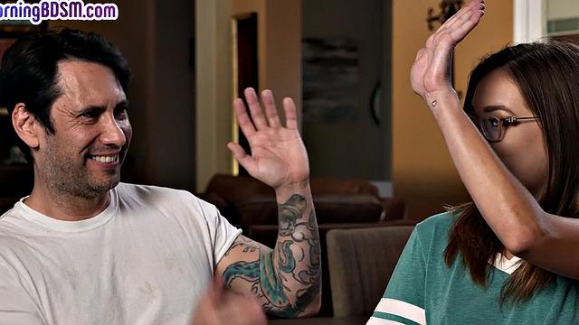 Whipped BDSM babe in pantyhose fucked by dom guy