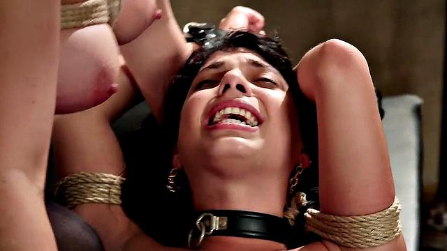 Submissive BDSM anal MILFY fucked in 3way