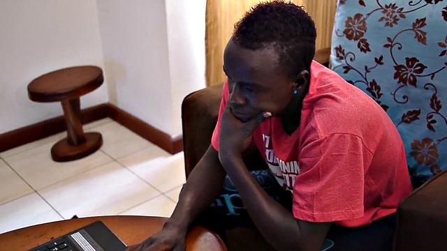 Amateur African twink jerks cock and fingers ass