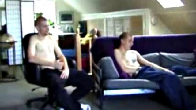 These two straight boys decide to jack off again while watching a porn video, never once glancing at each other, but the curiosity is there and they're clearly turned on by the other's presence.