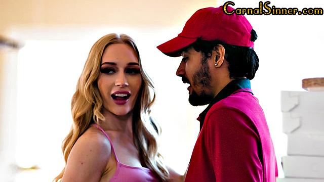 Petite blonde babe riding lucky guy