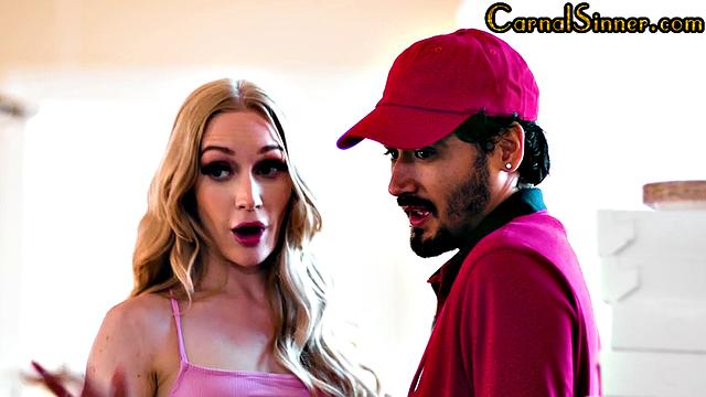 Petite blonde babe riding lucky guy