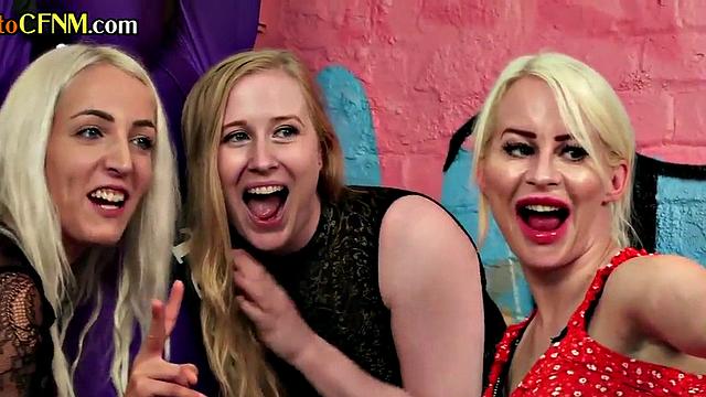 3some CFNM ladies jerk cock in classy HJ to cumshot