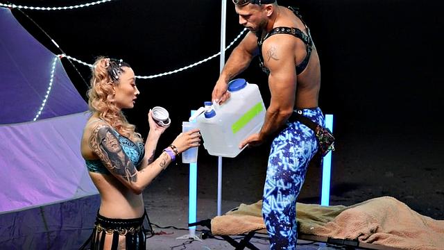 Dirty tattooed shemale taken by male in doggystyle