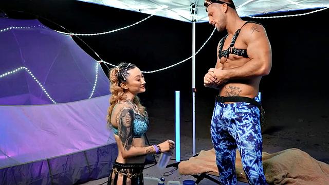 Dirty tattooed shemale taken by male in doggystyle