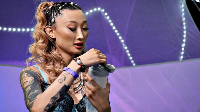 Dirty tattooed shemale taken by male in doggystyle