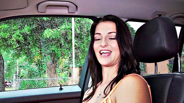 Naughty hitchhiker seduces stranger with her bald pussy and tattoos for a wild ride