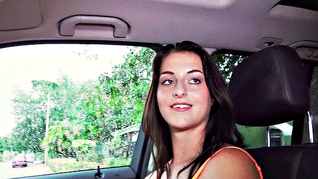 Naughty hitchhiker seduces stranger with her bald pussy and tattoos for a wild ride