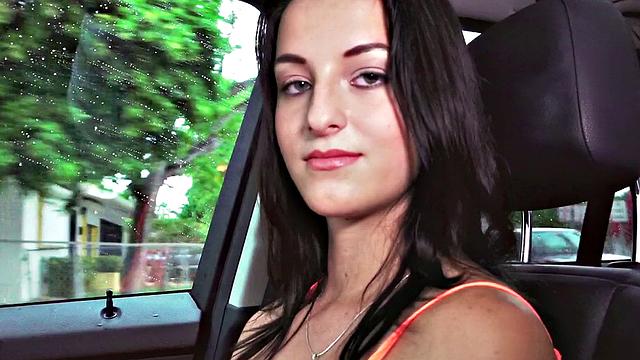 Naughty hitchhiker seduces stranger with her bald pussy and tattoos for a wild ride